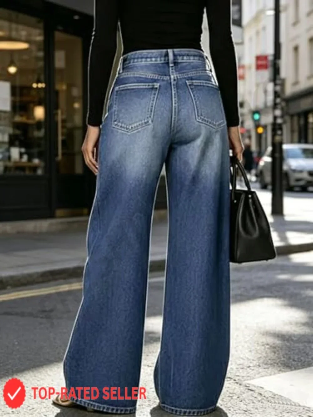 High Waisted Wide Leg Jeans with Metal Eyelet Cutouts, Baggy Y2K Denim Pants